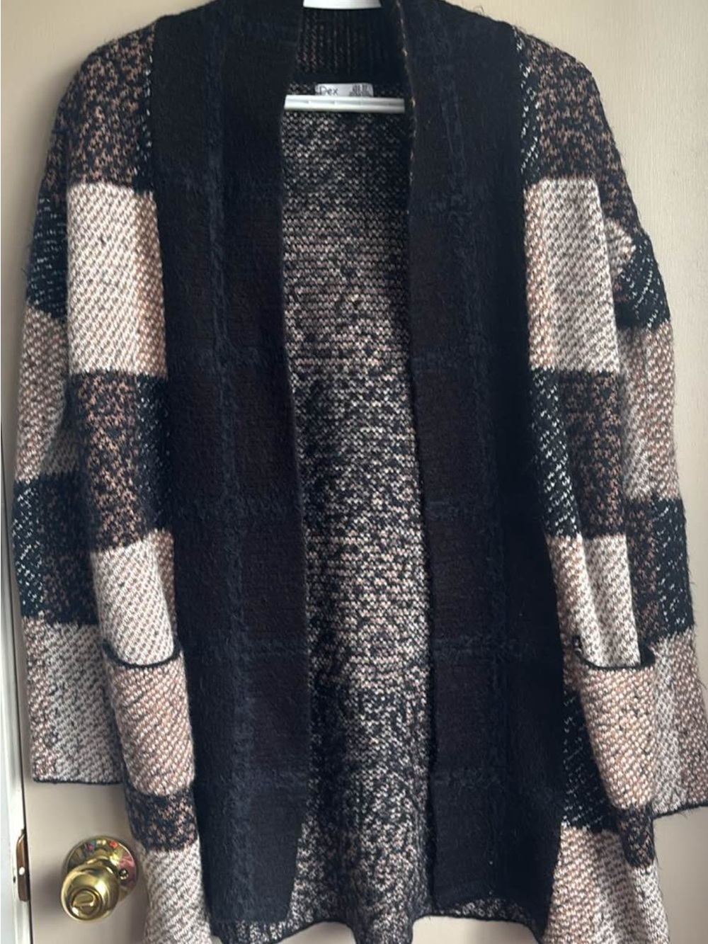 Dex Black and Cream Open-Front Colorblock Cardigan